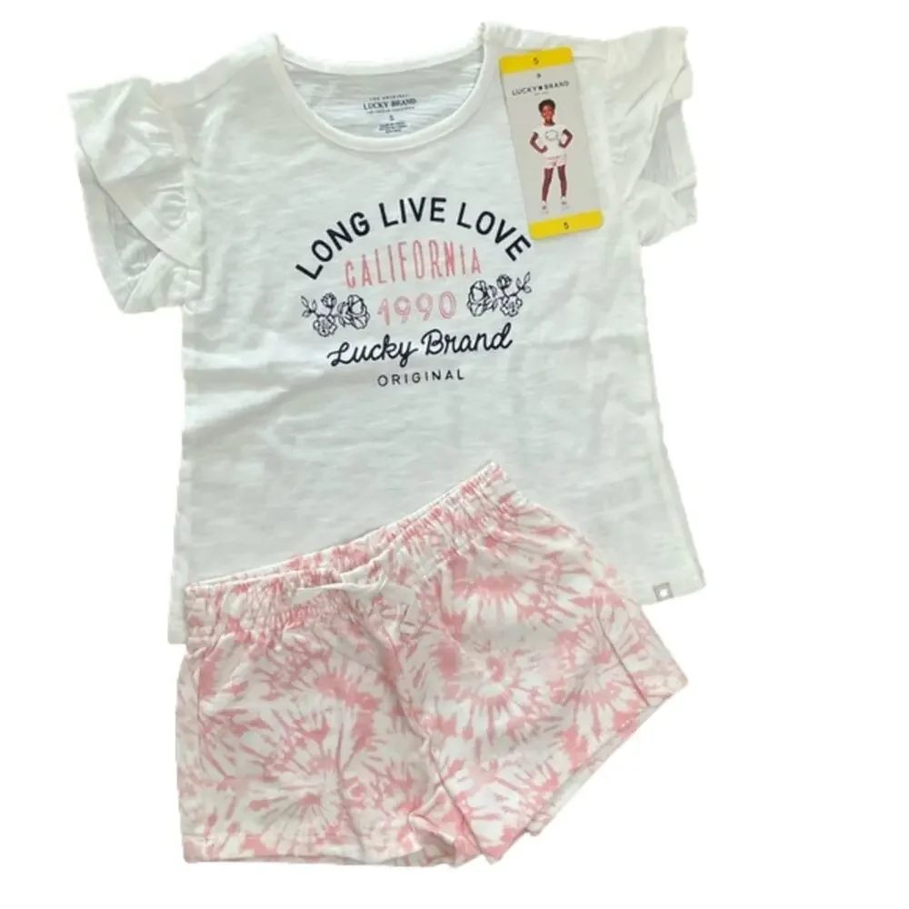 Lucky Brand Girls Short Outfits 4 Piece Sets Blue Pink Size 5 NEW